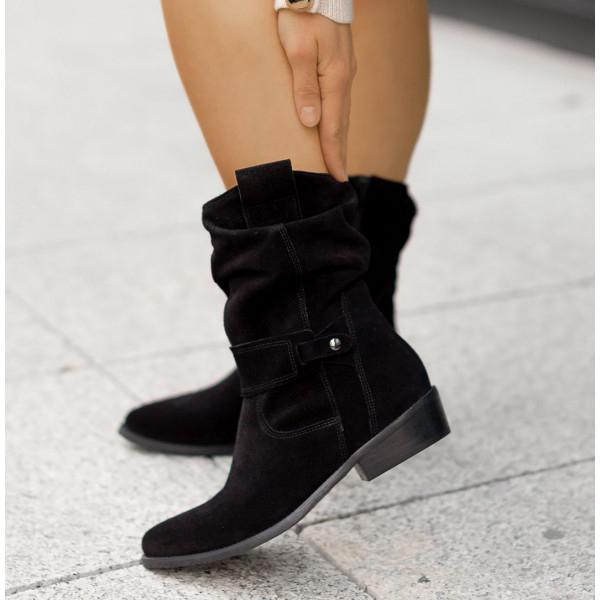 Black orthopedic ankle boot slip-on style with cushioned support for all-day comfort