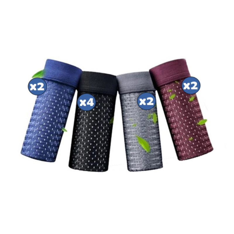 Men's fitted bamboo boxer briefs with geometric mesh thigh-length design for all-day comfort