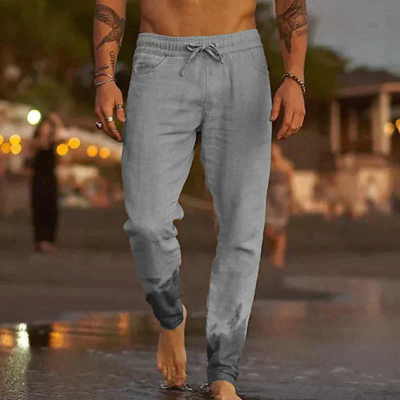 Maiko men's beige linen trousers relaxed casual fit breathable fabric for all-day comfort