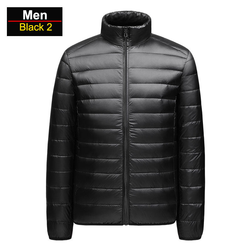 Men's winter blue ultralight puffer jacket packable windproof slim fit urban outdoor warmth