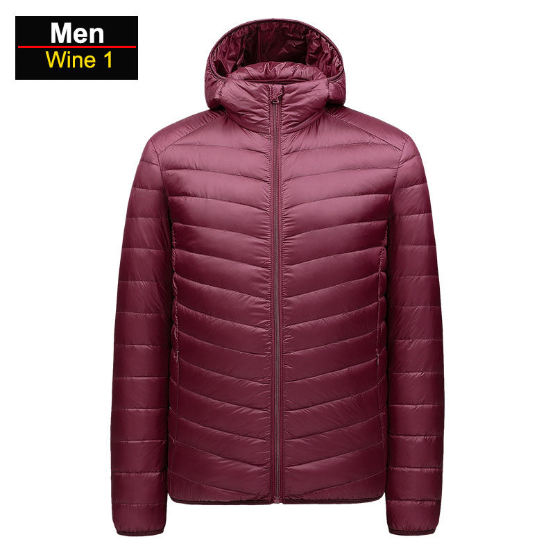 Men's winter blue ultralight puffer jacket packable windproof slim fit insulated cold weather coat