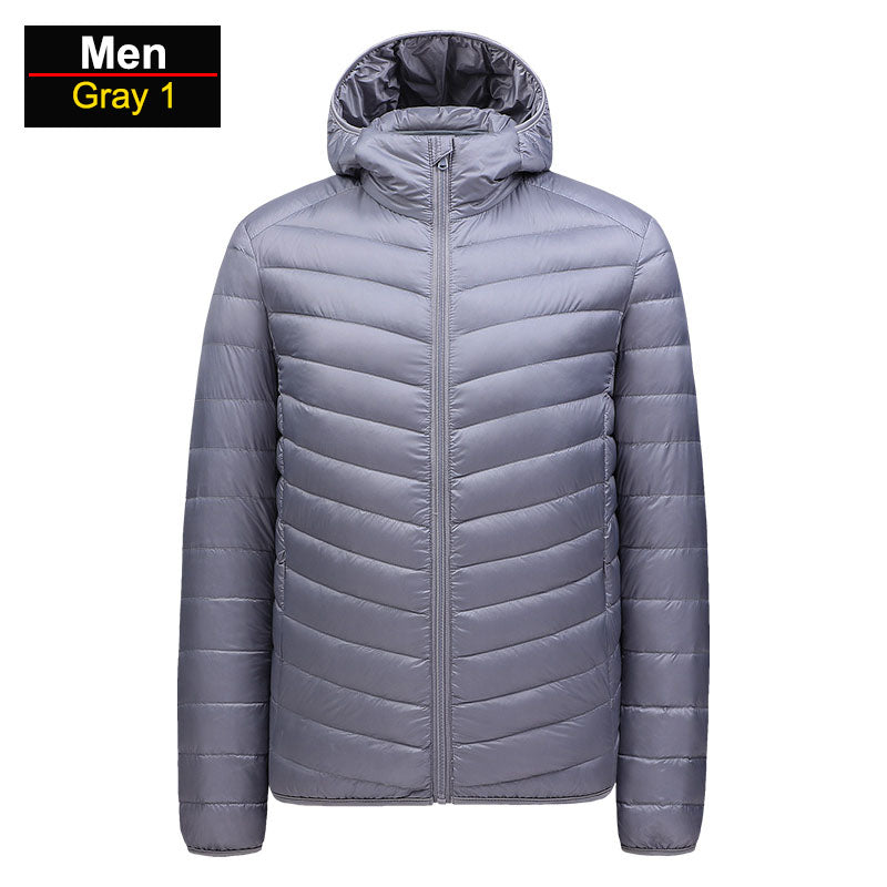Men's winter blue ultralight puffer jacket packable windproof slim fit for cold outdoor use