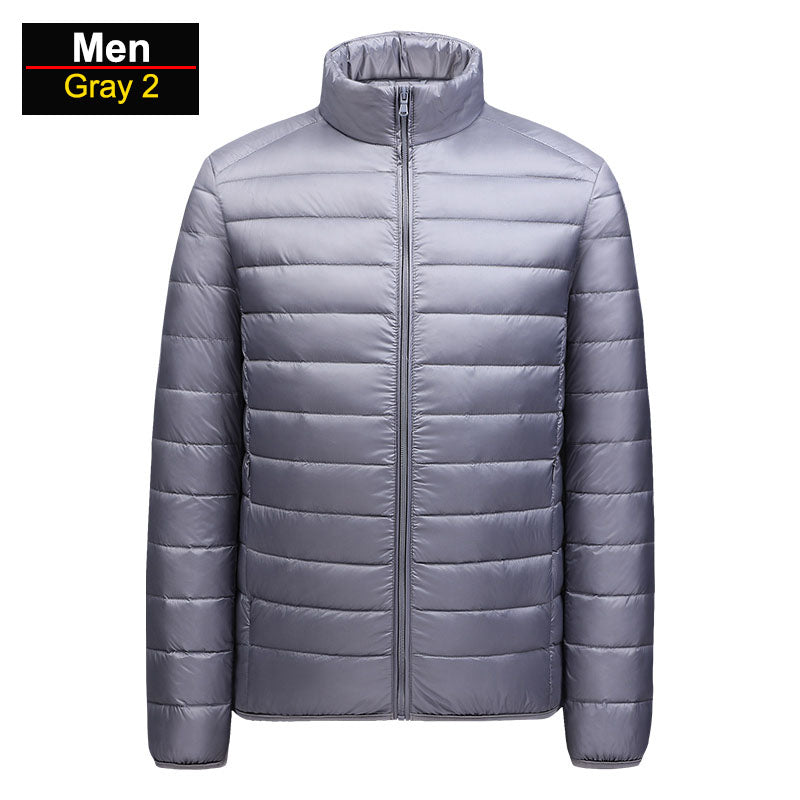 Men's winter blue ultralight puffer jacket packable windproof insulation slim urban fit