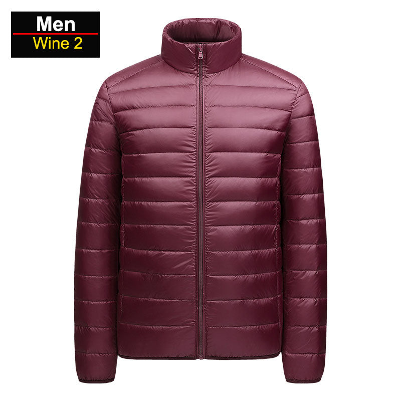 Men's winter blue ultralight puffer jacket packable windproof slim fit outdoor warmth