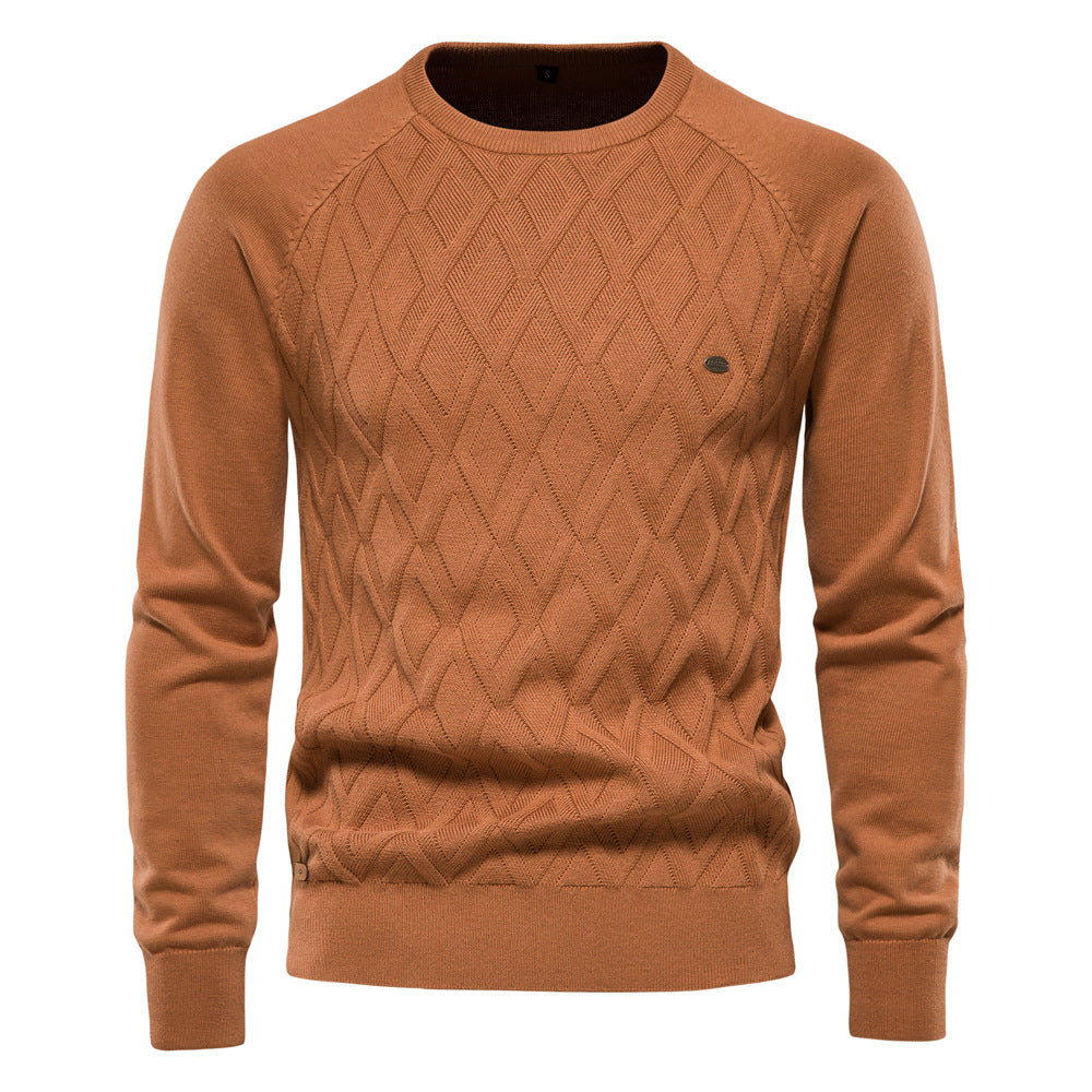 Men's diamond knit crew neck sweater regular fit with subtle textured pattern for versatile everyday wear