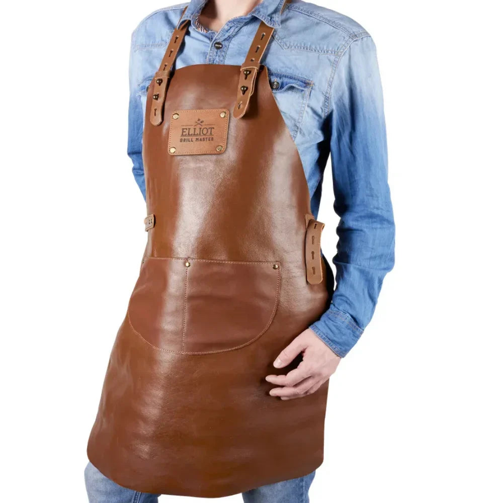 Personalized genuine leather apron custom engraved name badge handcrafted for chefs barbers baristas makers
