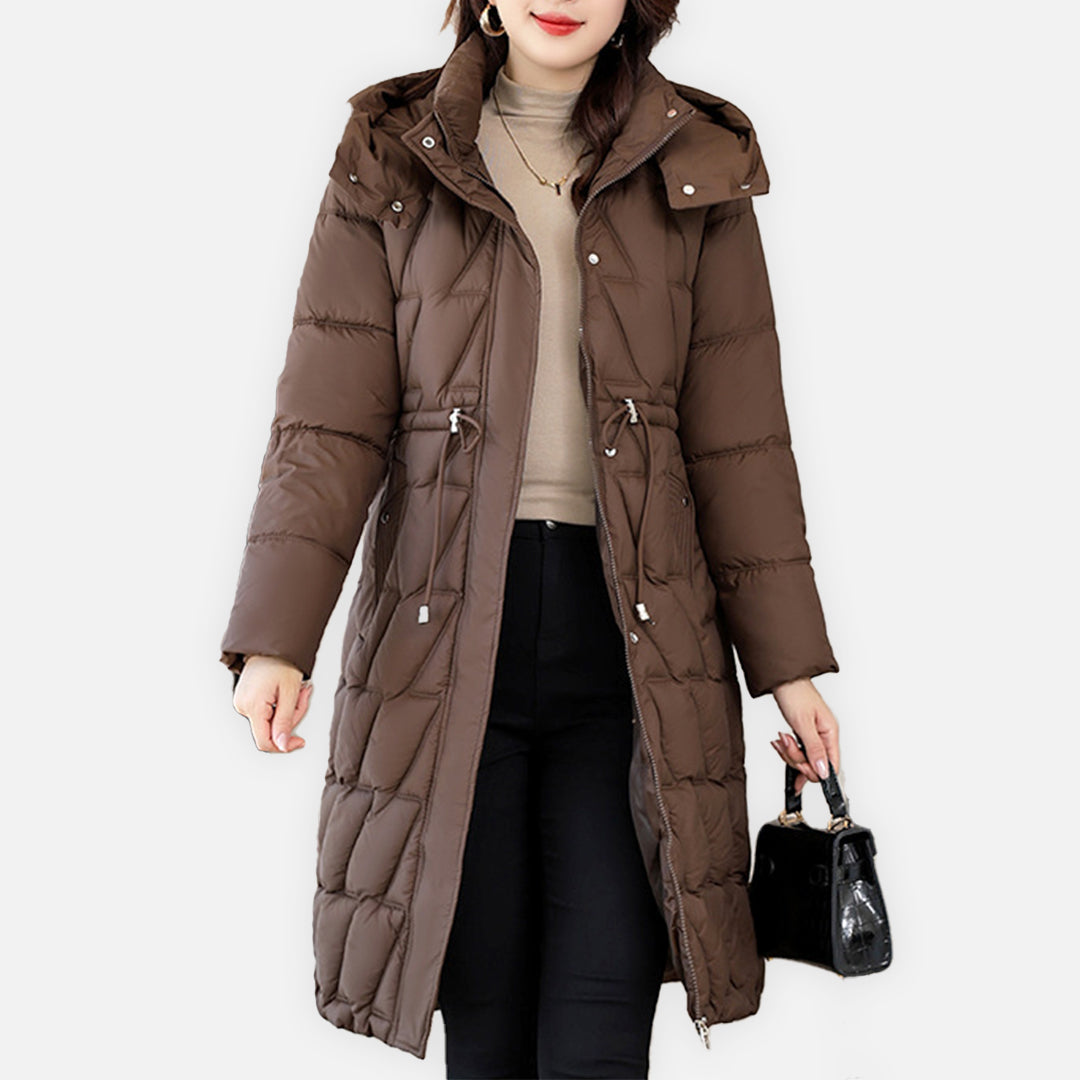 Women's long padded jacket black stylish winter coat with premium insulated warmth for cold days