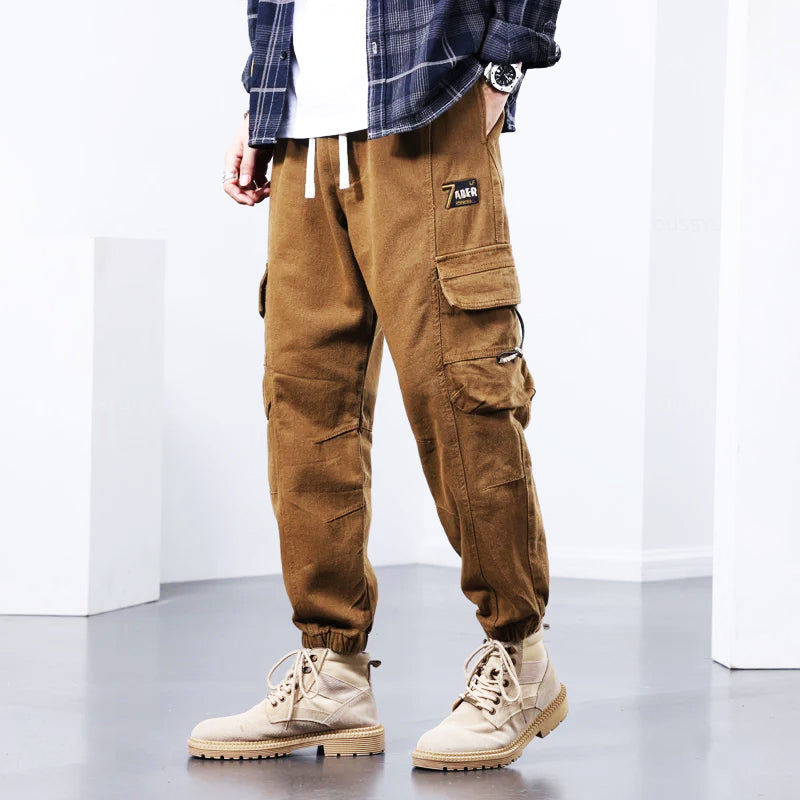 Kellan olive cargo pants relaxed-fit premium cotton workwear with multi-pocket design XS-4XL