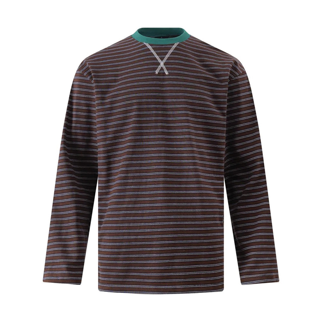 Black long-sleeve loose fit cotton tee retro varsity neckline underground streetwear 90s collegiate style