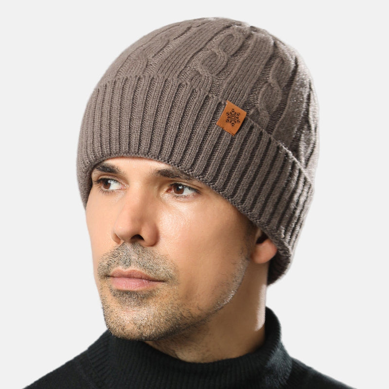 Navy blue men's ribbed knit beanie hat thick winter cap with snug cuff for outdoor wear
