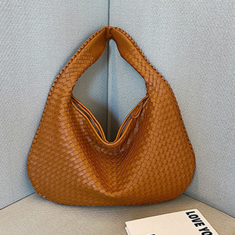 Women's braided tote shoulder bag elegant spacious everyday carry with woven texture detail