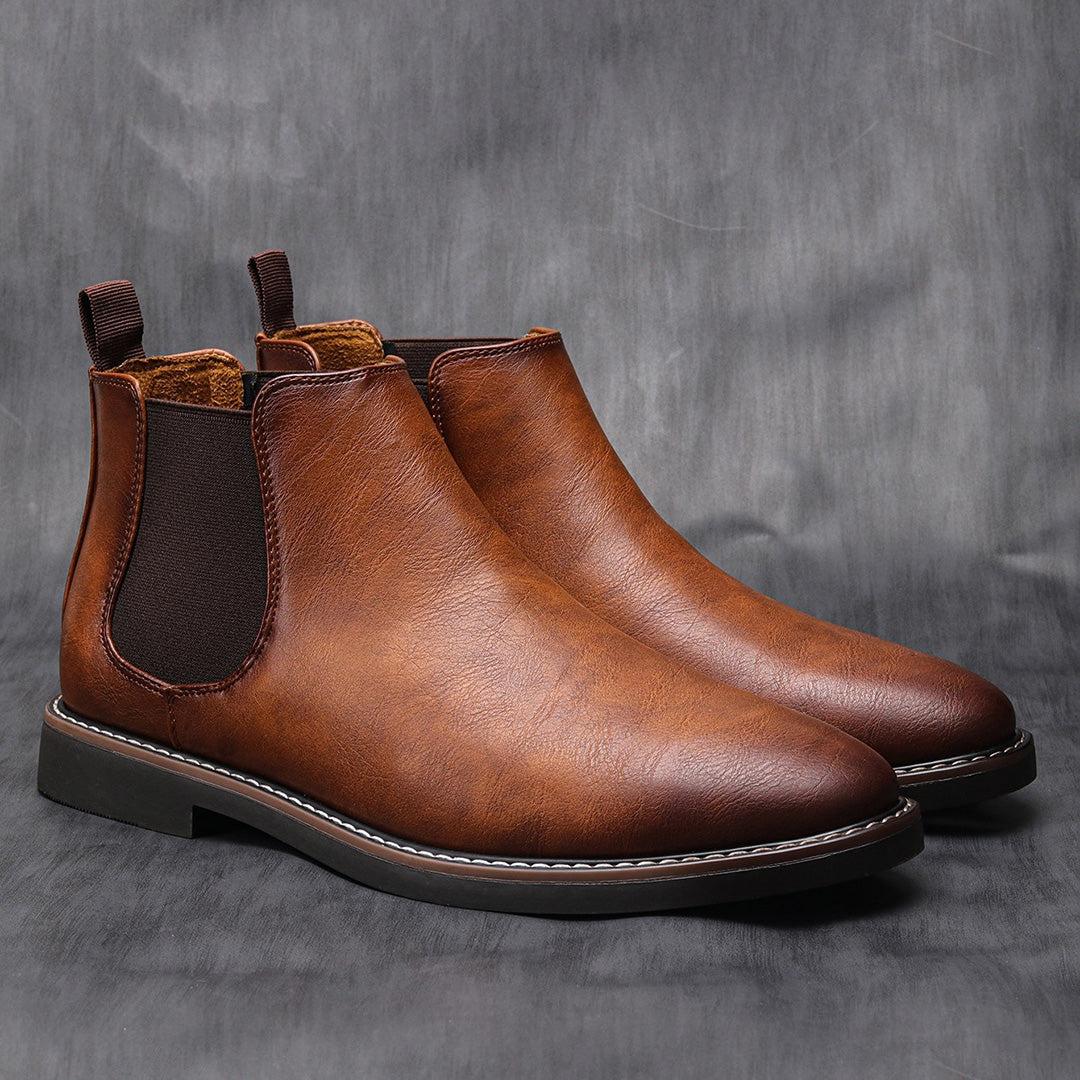 Adrian men's Chelsea boots black leather slip-on ankle boots with elastic side panels comfort fit
