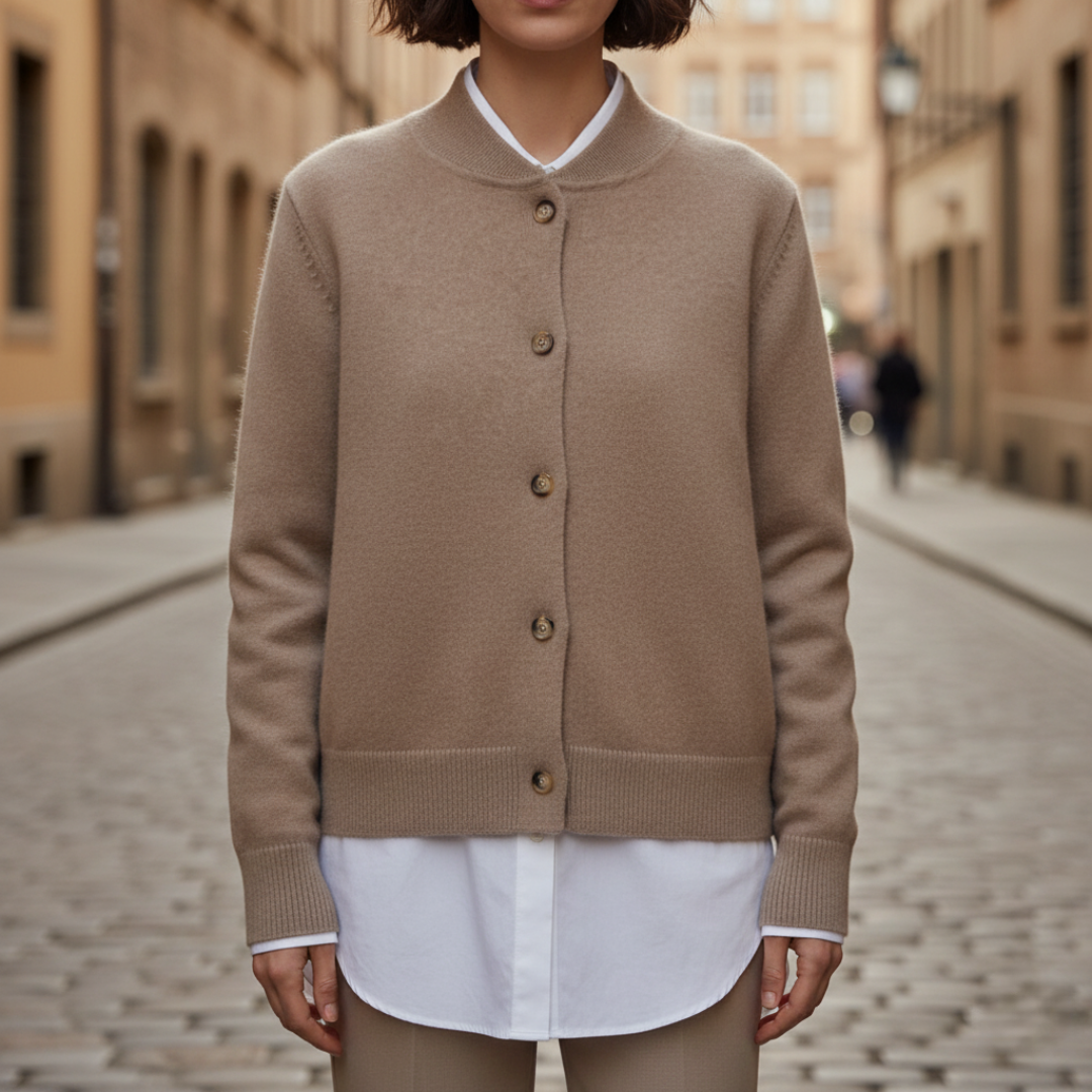 Women's bomber cardigan with ribbed cuffs, relaxed fit, front button closure for versatile layering