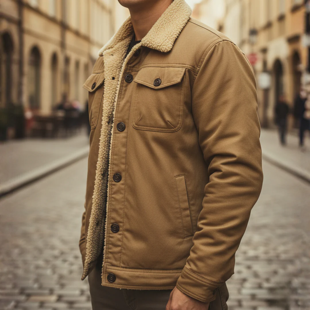 Men's winter jacket black classic cut with warm lined collar durable all-season exterior