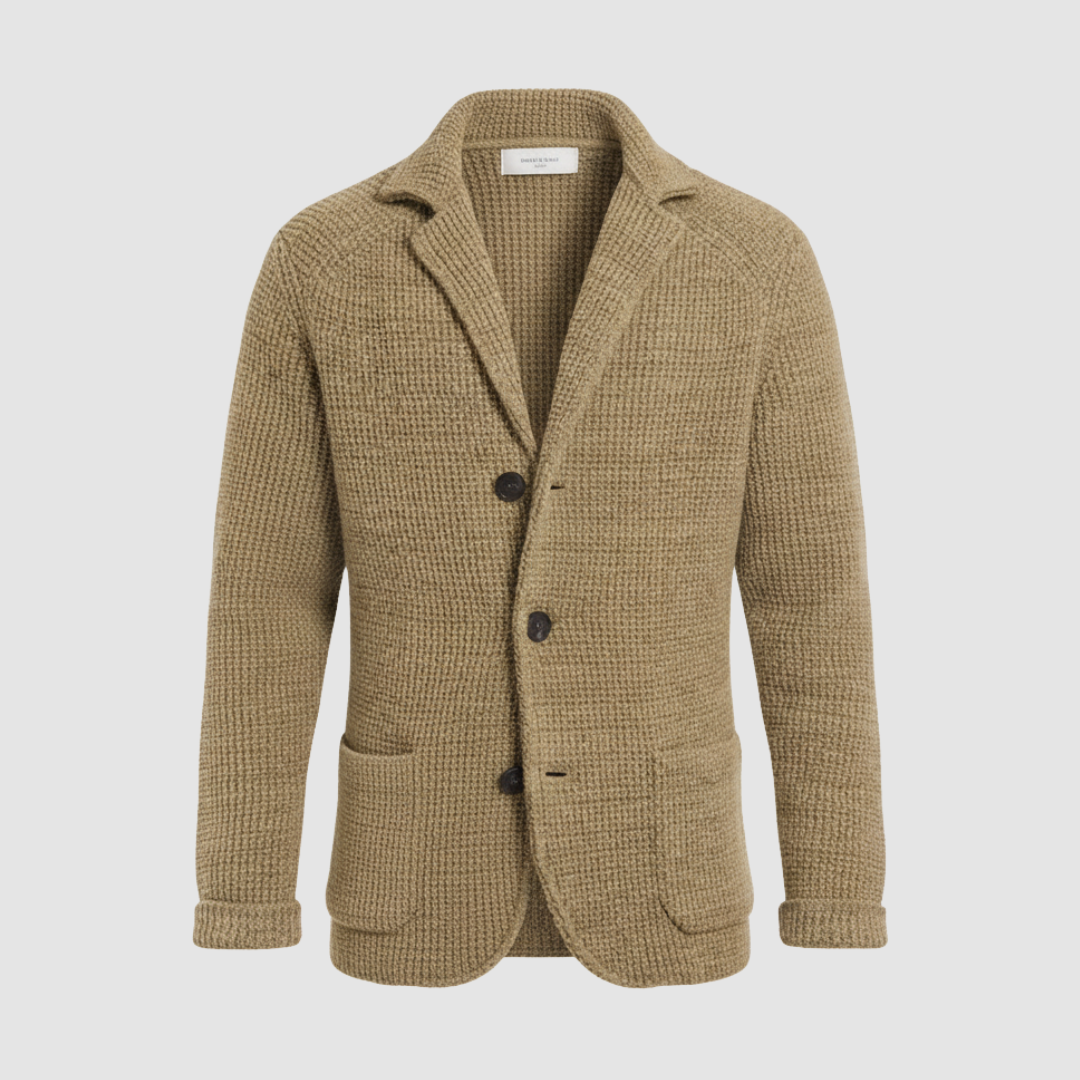 Men's honeycomb knit blazer notched collar two-button mid-weight textured jacket casual smart