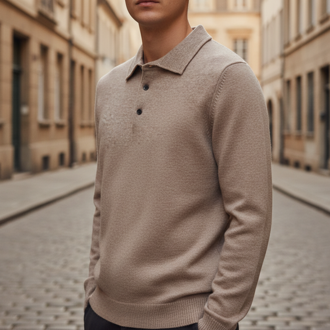 Men's polo collar knit sweater comfortable regular fit button closure casual formal versatile