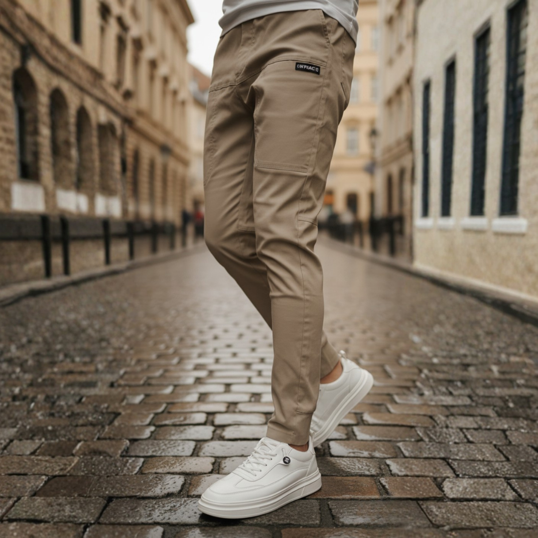 Men's casual gray polyester pants modern cut elastic waist everyday comfort durable easy care