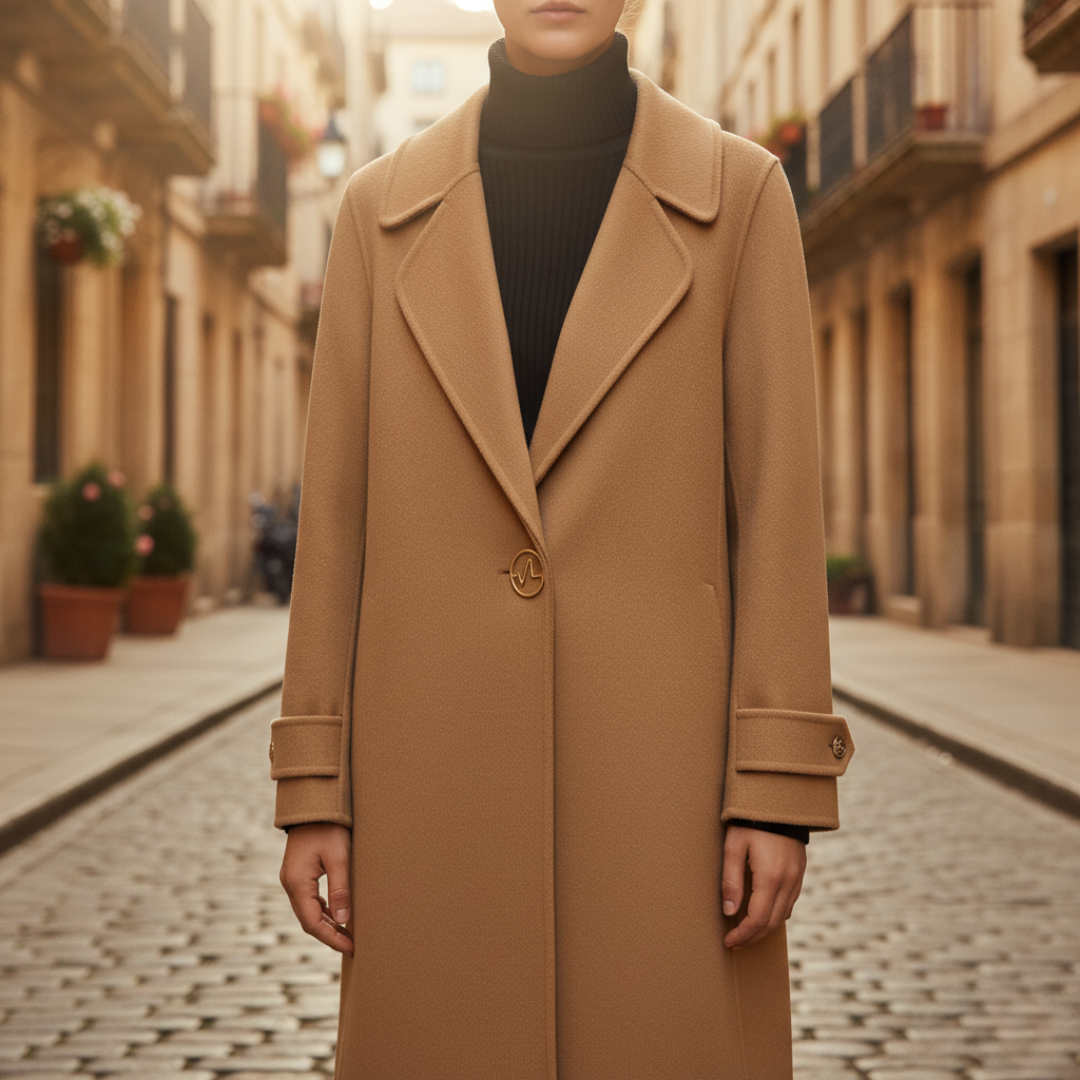 Women's short beige cashmere wool coat double-breasted closure elegant winter outerwear