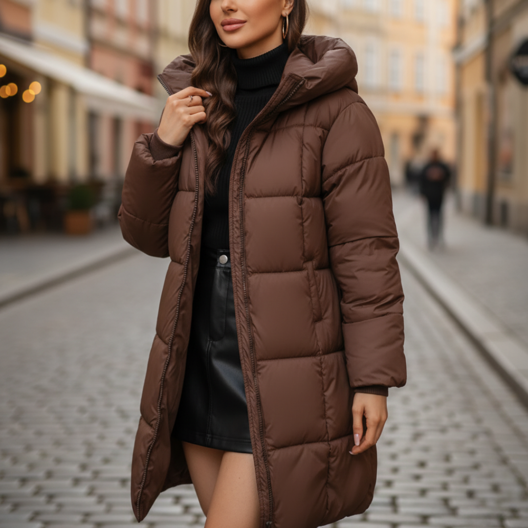 Women's long slim-fit winter down jacket windproof padded coat ultra-warm cold weather outerwear