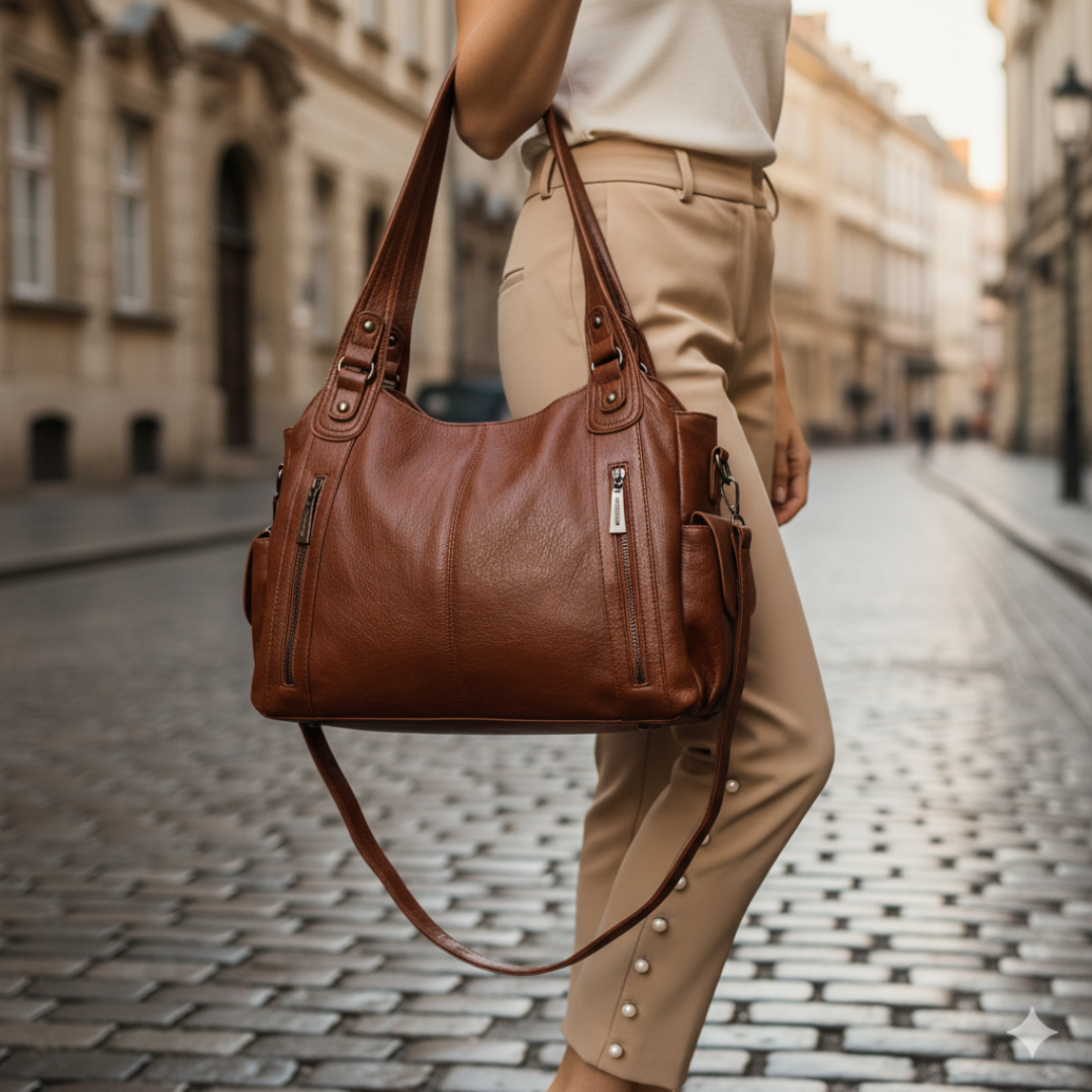 Women's large leather-effect shoulder bag in black, brown versatile everyday work travel tote