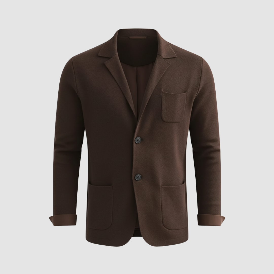 Men's lightweight unstructured knit blazer two-button notch collar smart-casual navy blue slim fit