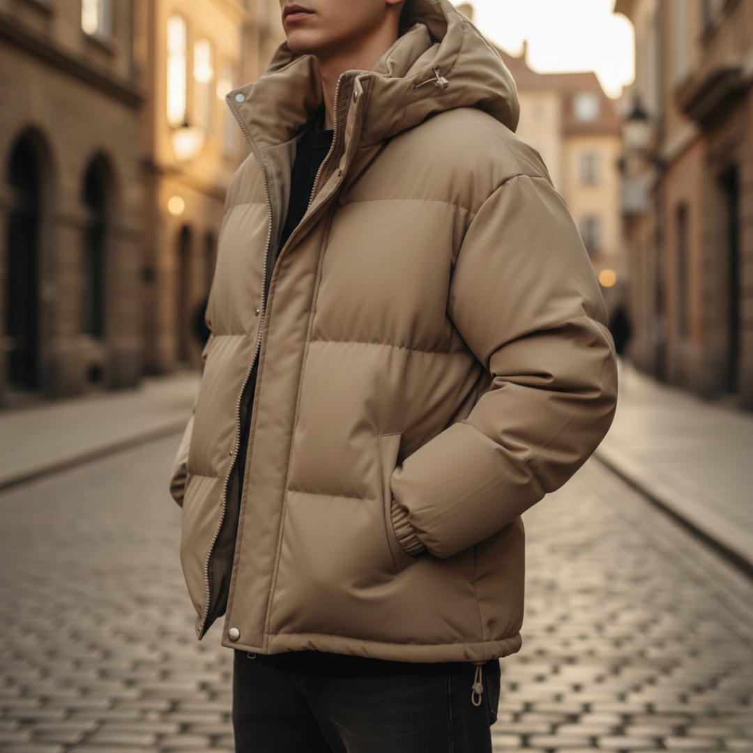 Unisex hooded down jacket extreme cold padded warmth full-zip adjustable hood winter coat