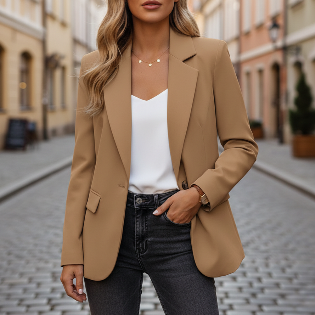Women's fabric blazer classic silhouette button-front professional slim fit versatile black blue beige red white