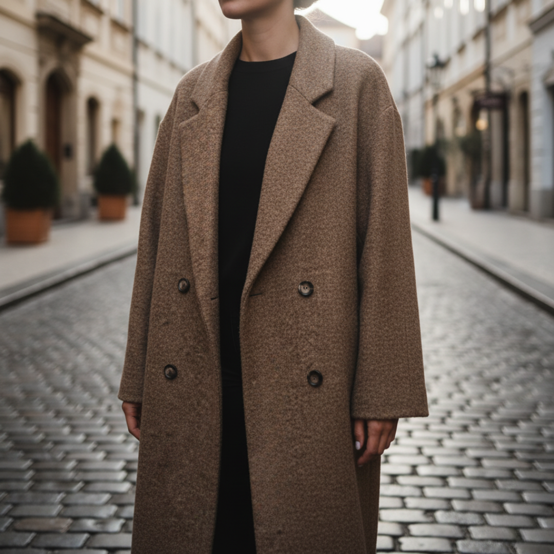 Women's belted double-breasted coat elegant winter outerwear with waist belt structured fit