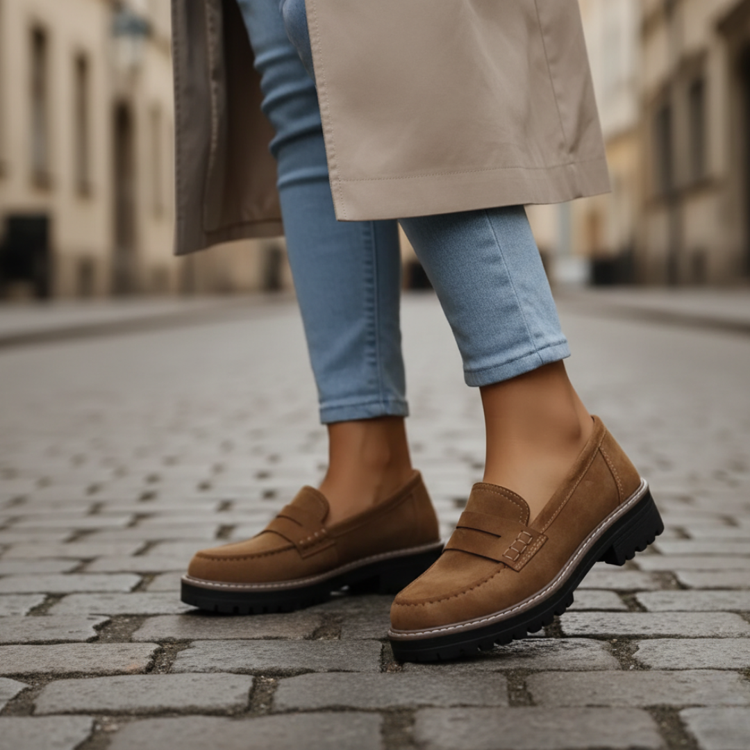 Women's beige moccasin shoes thick cushioned sole casual to semi-formal versatile daily comfort
