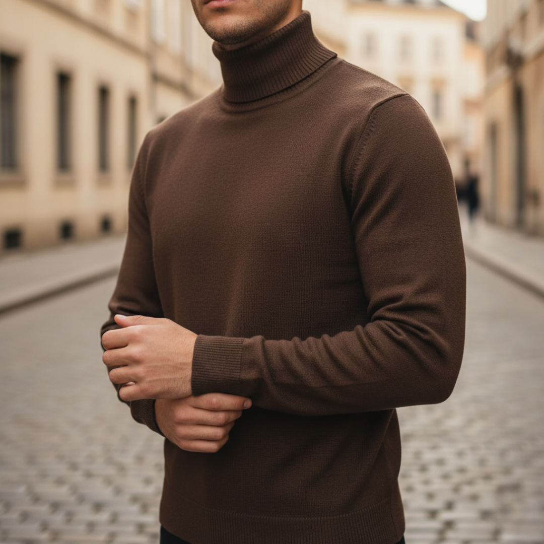 Men's black turtleneck sweater mixed fabric high-collar slim fit versatile casual semi-formal winter