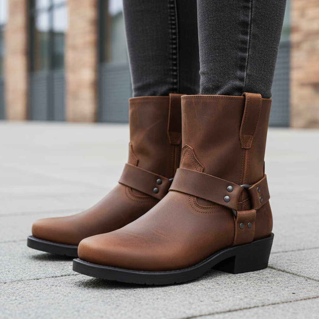 Men's brown synthetic leather orthopedic boots with side zipper and all-day posture support