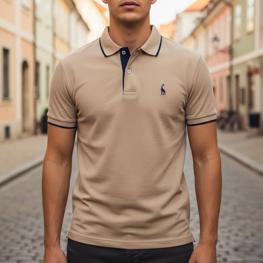 Men's slim fit polo shirt mixed fabric smart casual breathable blended everyday comfort
