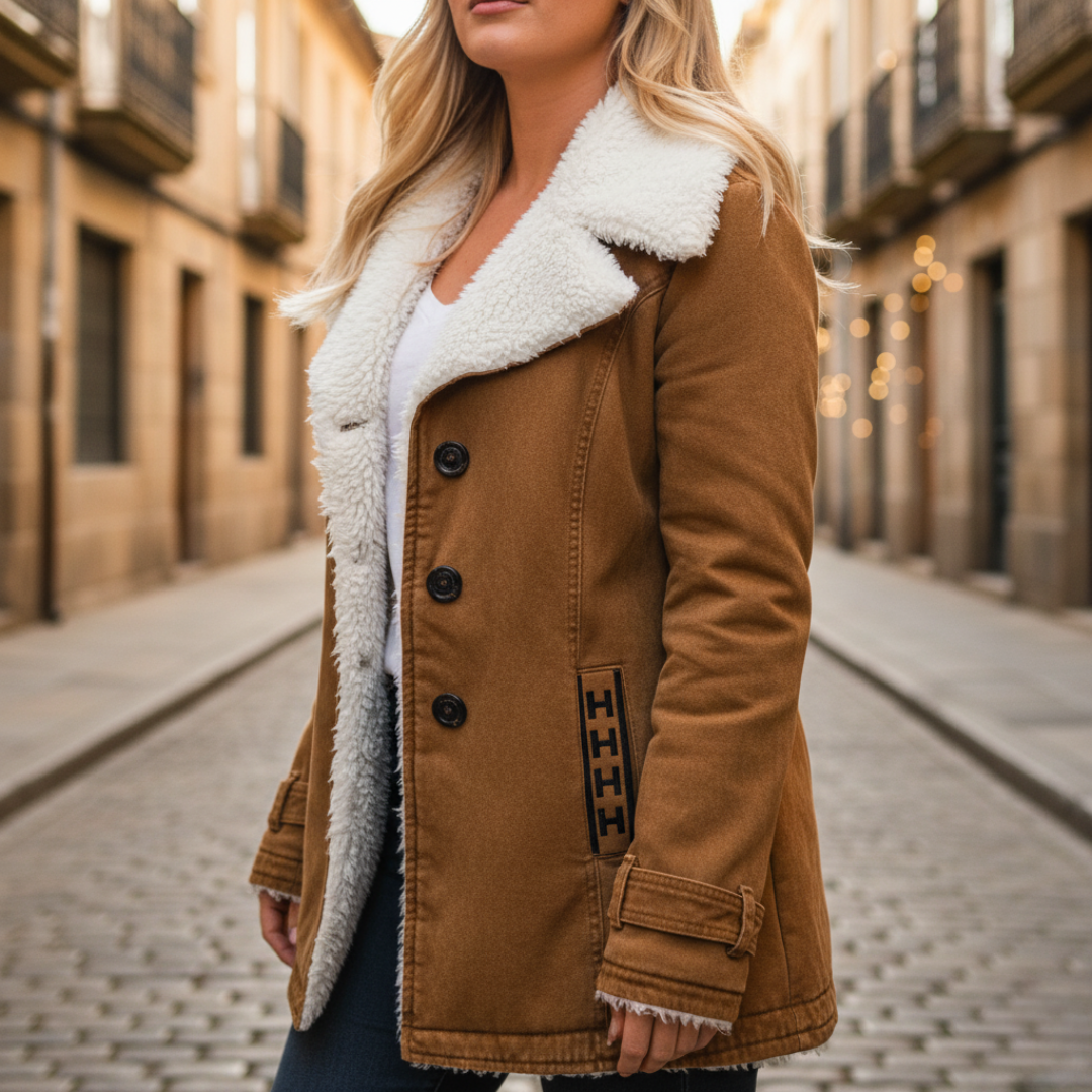 Women's elegant winter coat with fur collar in multiple colors, soft warm fabric, polished everyday fit