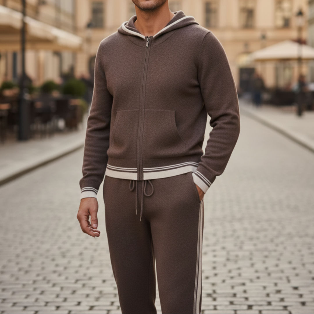 Men's zip-up hooded tracksuit set with joggers, ultra-soft yarn, sporty silhouette for casual wear