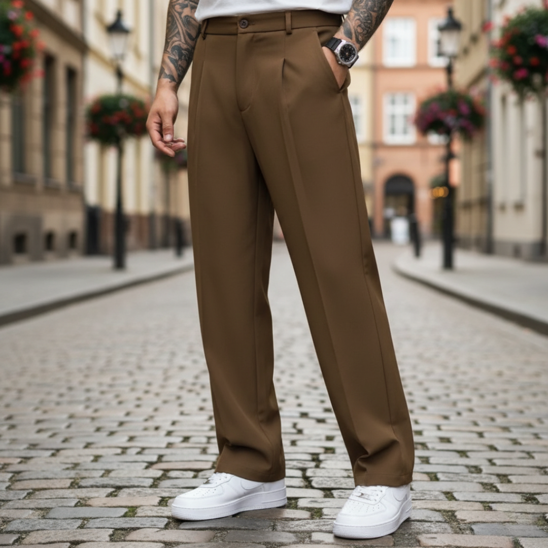 Men's polyester dress pants modern slim cut versatile casual semi-formal easy care durable fit