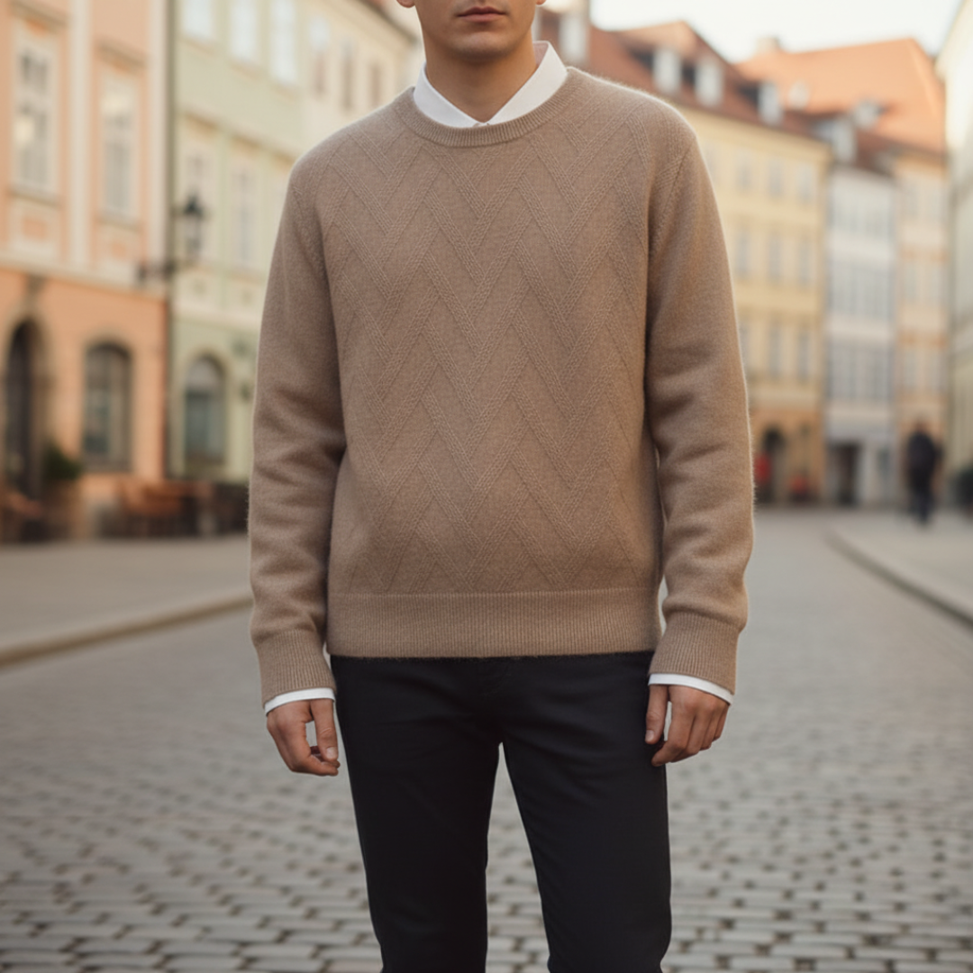 Men's argyle diamond pattern sweater in beige smart casual modern fit versatile layering piece