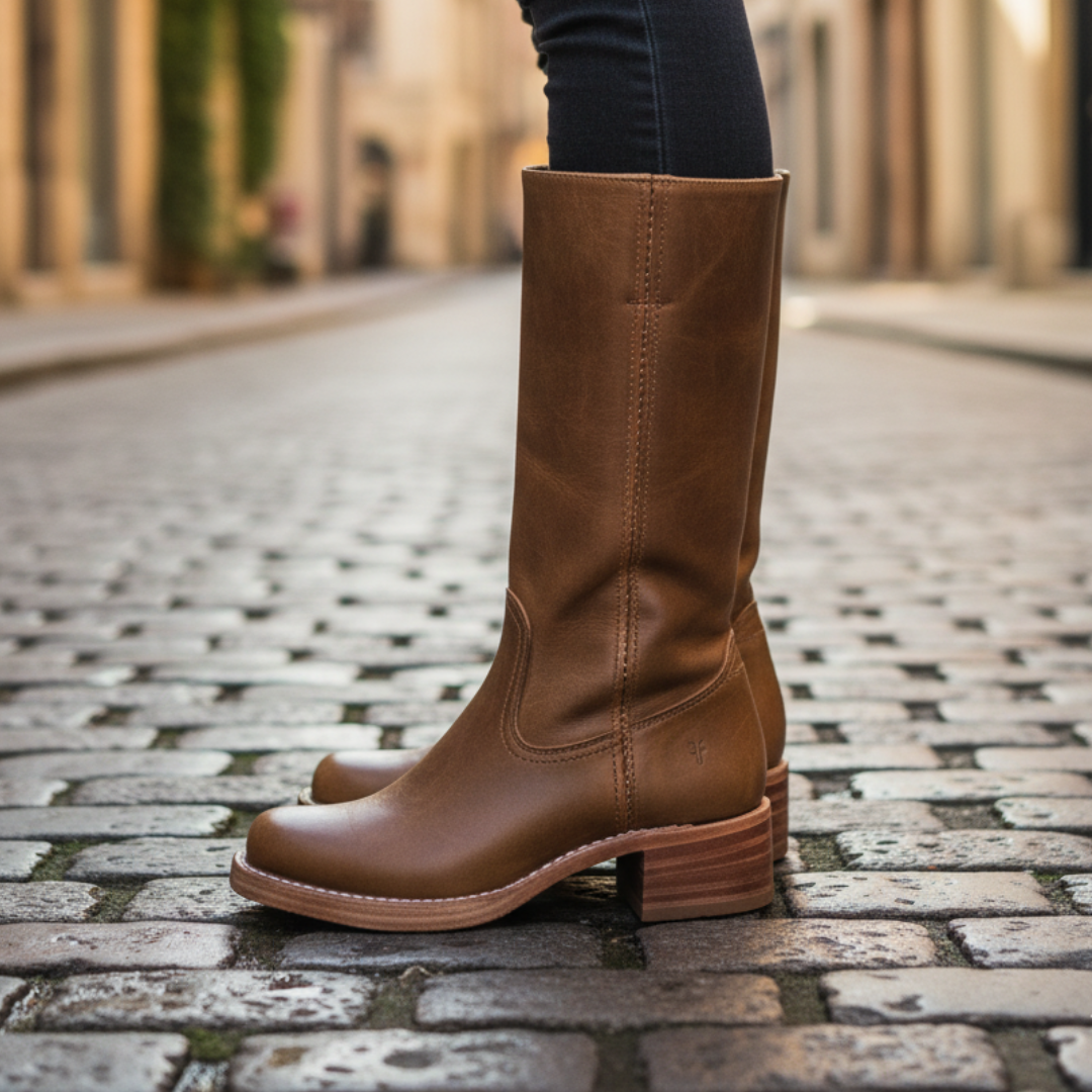 Women's low heel leather boots in black versatile autumn winter everyday style with durable upper