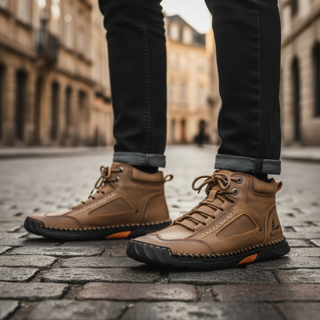 Men's casual leather shoes in black brown blue green with durable sole and all-day comfort fit