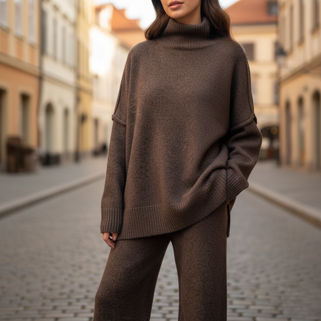 Women's coordinated lounge set long cardigan wide-leg pants soft polyester 2-piece relaxed fit
