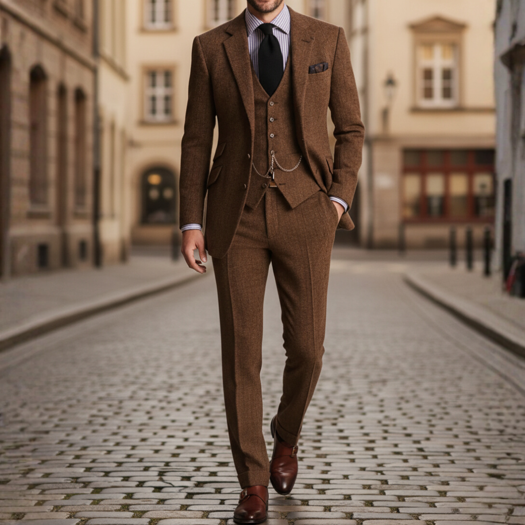 Men's slim fit three-piece suit set jacket pants vest formal wedding business elegant