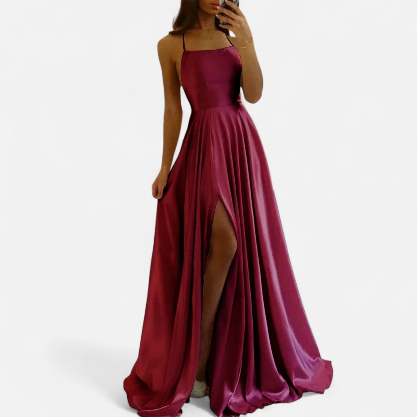 Women's luxurious satin floor-length evening gown elegant draping formal maxi dress gala wedding