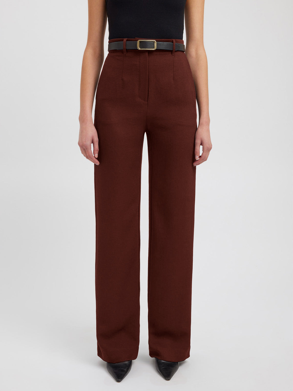 Women's straight-leg business casual pants regular fit solid polyester with side pockets