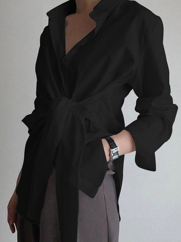 Monroe | Women's Tie Waist Button Down Long Sleeve Shirt Blouse