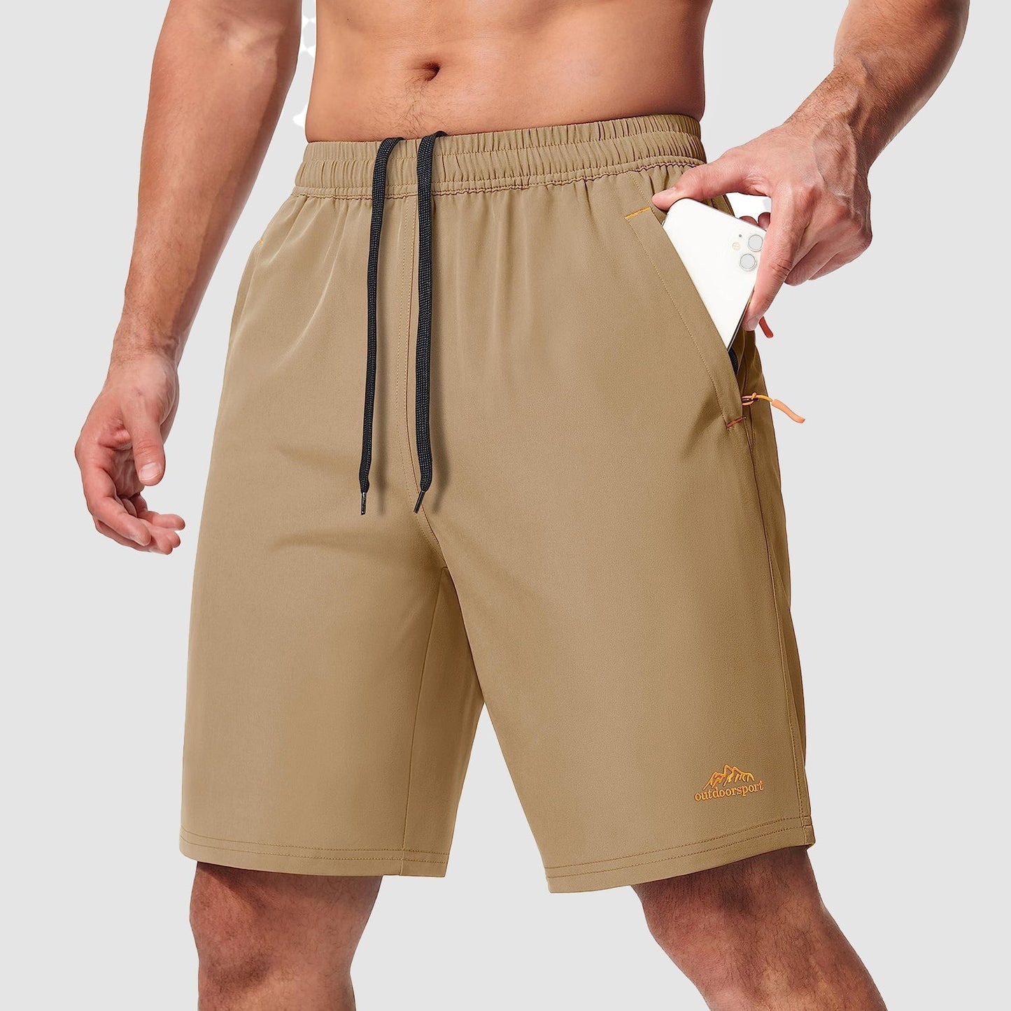Men's lightweight quick-dry hiking shorts breathable drawstring waistband for outdoor running