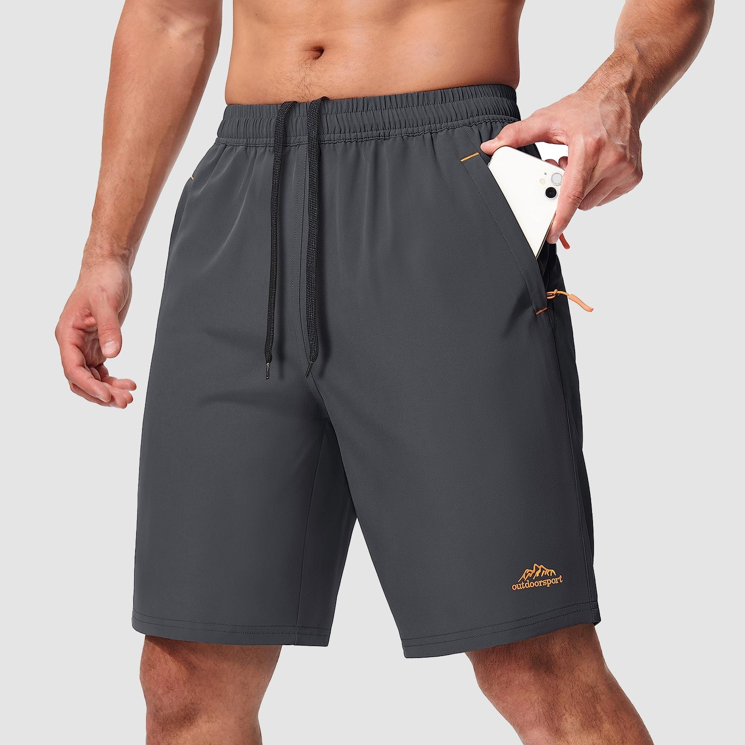 Men's lightweight quick-dry hiking shorts breathable drawstring waistband for outdoor running