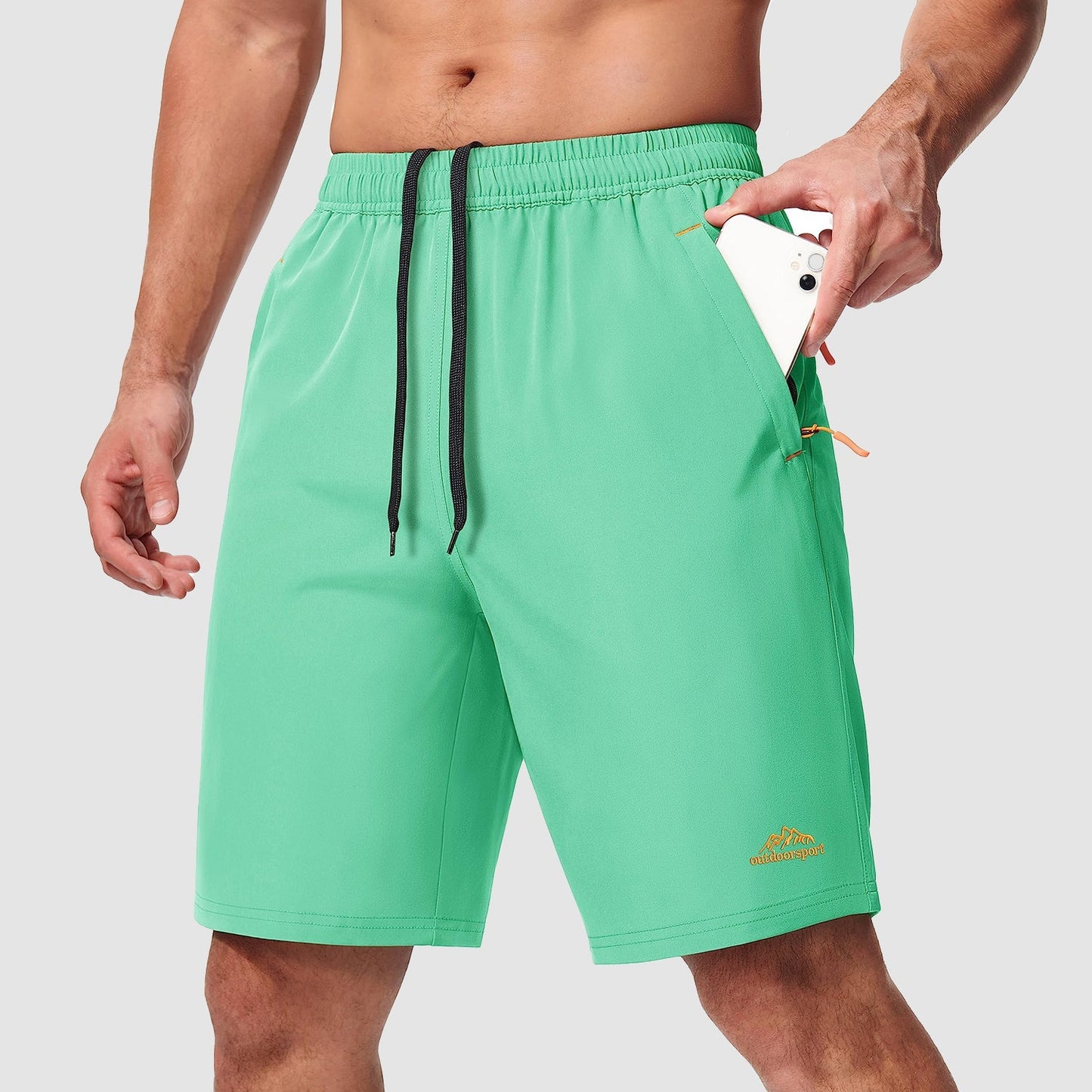 Men's lightweight quick-dry hiking shorts breathable drawstring waistband for outdoor running