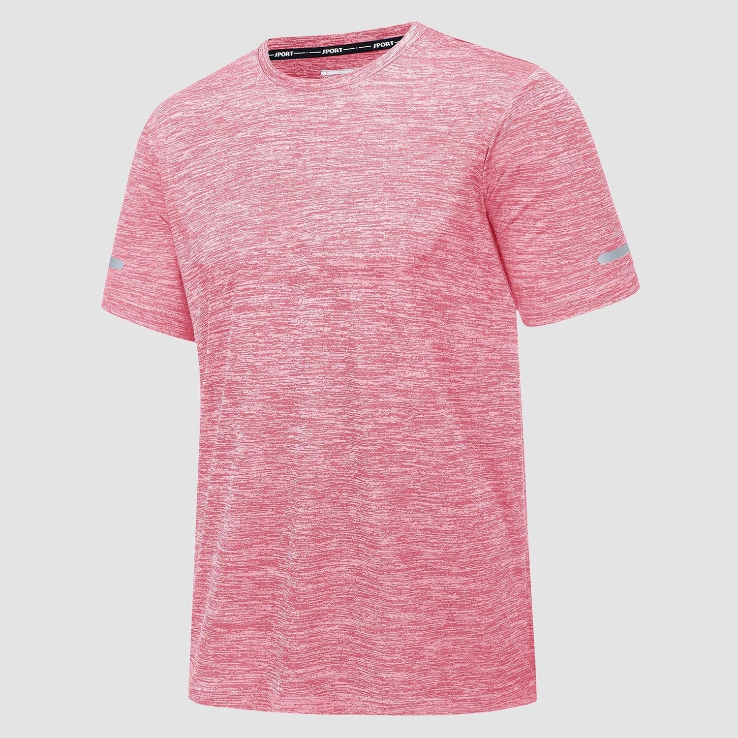 Men's black quick-dry running t-shirt, lightweight breathable polyester athletic tee with reflective strip