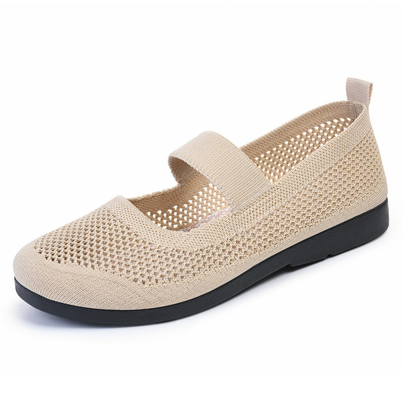Breathable woven women's slip-on shoe in neutral tone, lightweight vegan design for all-day comfort