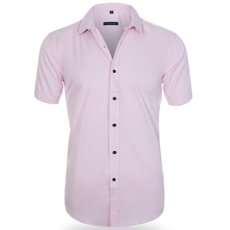 Men's white wrinkle-resistant short sleeve shirt breathable stretch fabric for all-day comfort