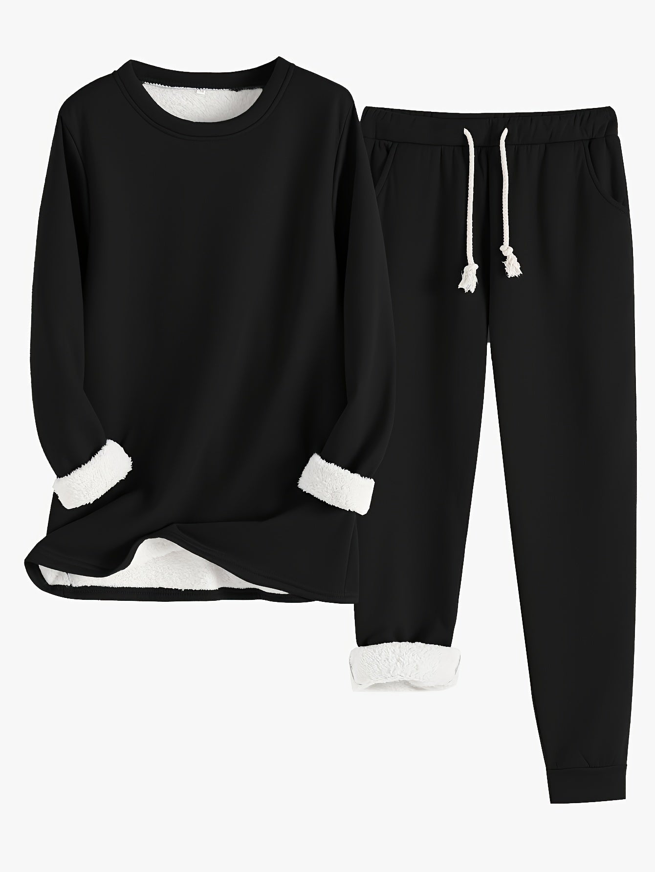 Women's two-piece lounge set soft fabric relaxed fit round neckline elastic waistband drawstring pants homewear